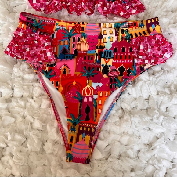 NWT Women High Waisted Swimsuit Ruffle V Neck Bikini Two Pieces Swimwear SIZE L - Picture 8 of 17